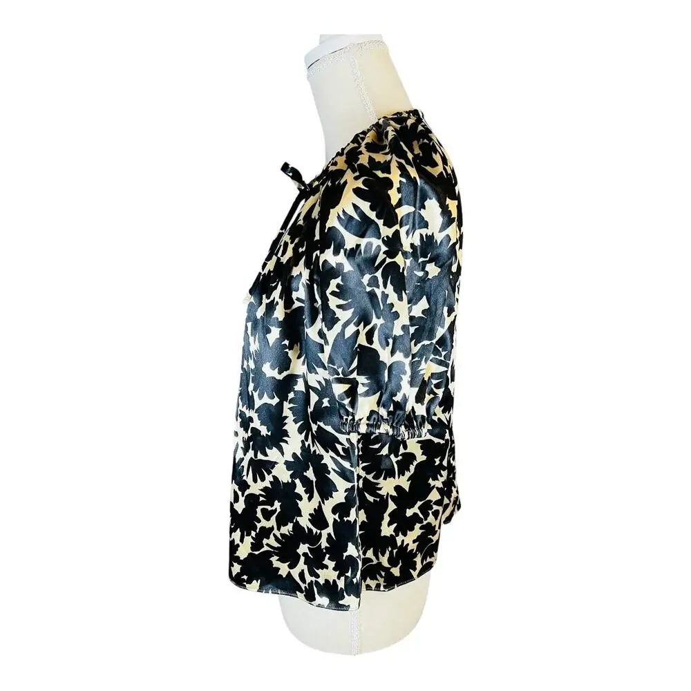 Ulla Johnson Neema Raven Black Cream Floral Satin Puff Sleeve Top Size 0